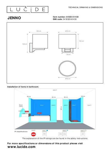 Lucide JENNO - Wandleuchte Badezimmer - 1xG9 - IP44 - Schwarz - technisch